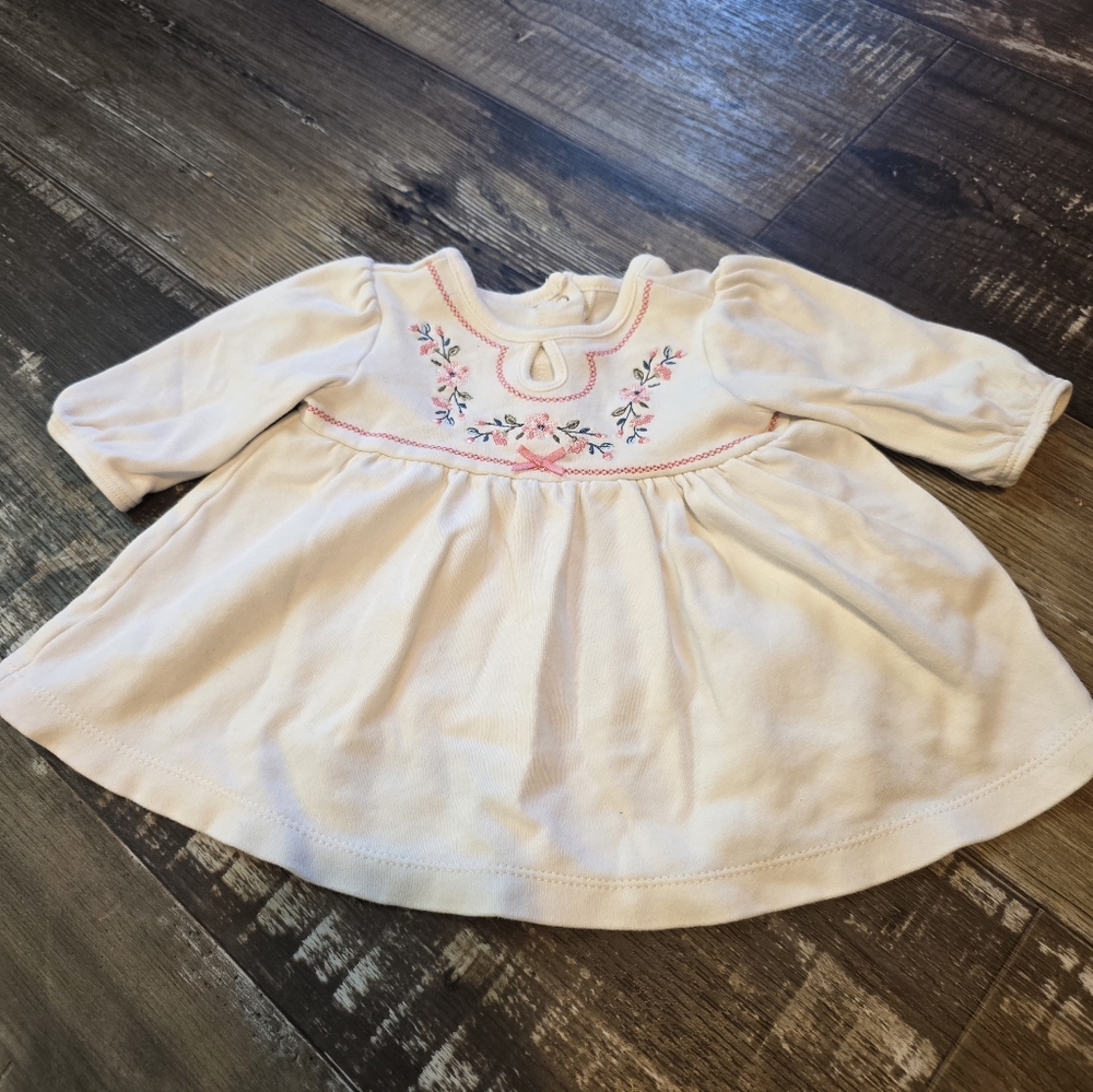 Little Me Cream Dress with Pink Floral Embroidery - Picture 2 of 7